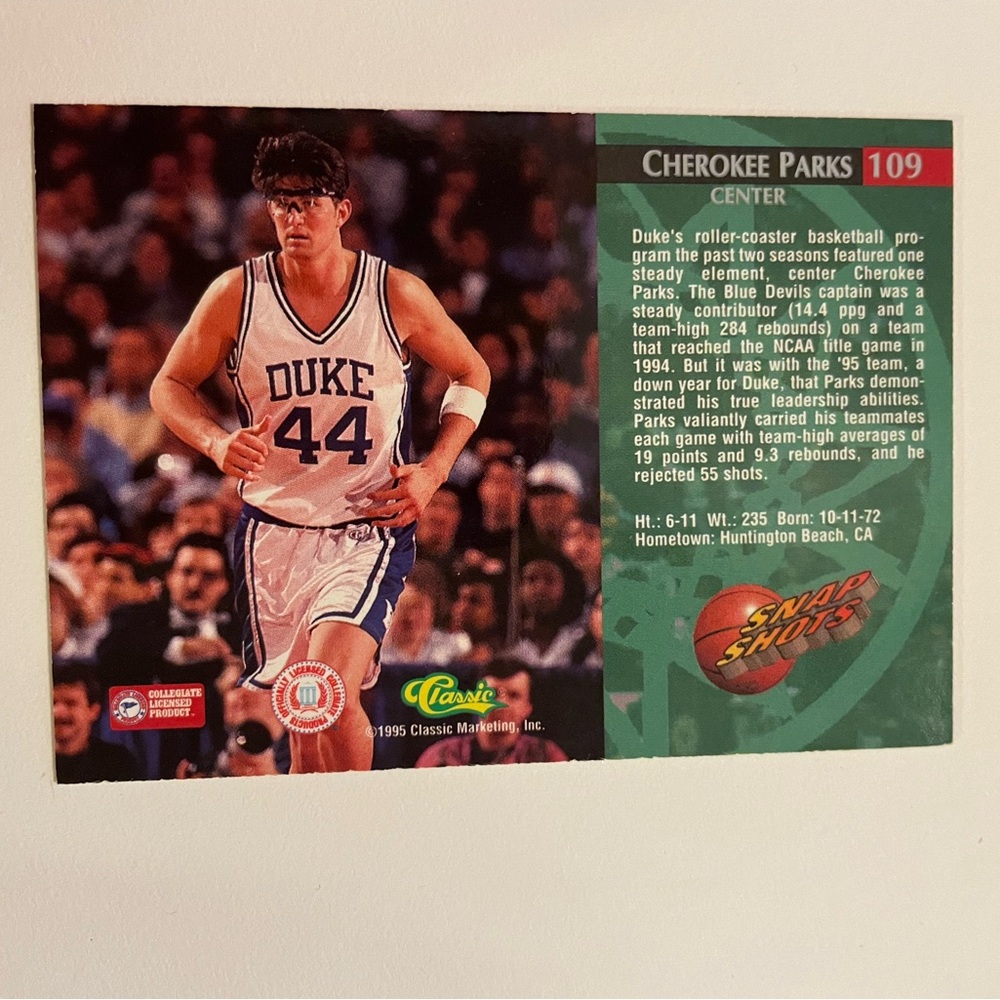 1995 Classic Snap Shots #109 Cherokee Parks Rookie Card - Picture 2 of 2